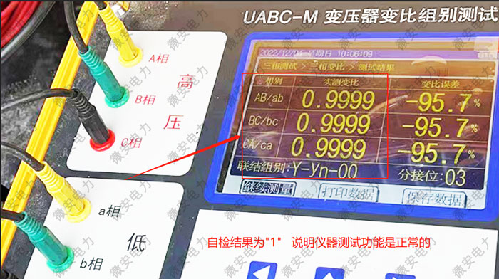 變比組別測試儀自檢結果
