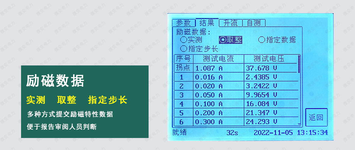 變頻互感器綜合測試儀-勵磁數據界面